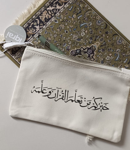 Arabic Calligraphy Cotton Pencil Case – “The Best of You Are Those Who Learn and Teach the Qur’an”